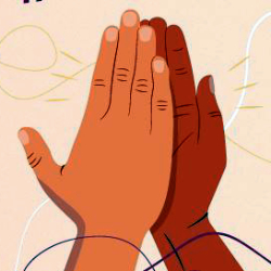 Zwei unterschiedlich farbige Hände schlagen einander zu einem High-Five ein – Symbol für Zusammenhalt und Vielfalt.