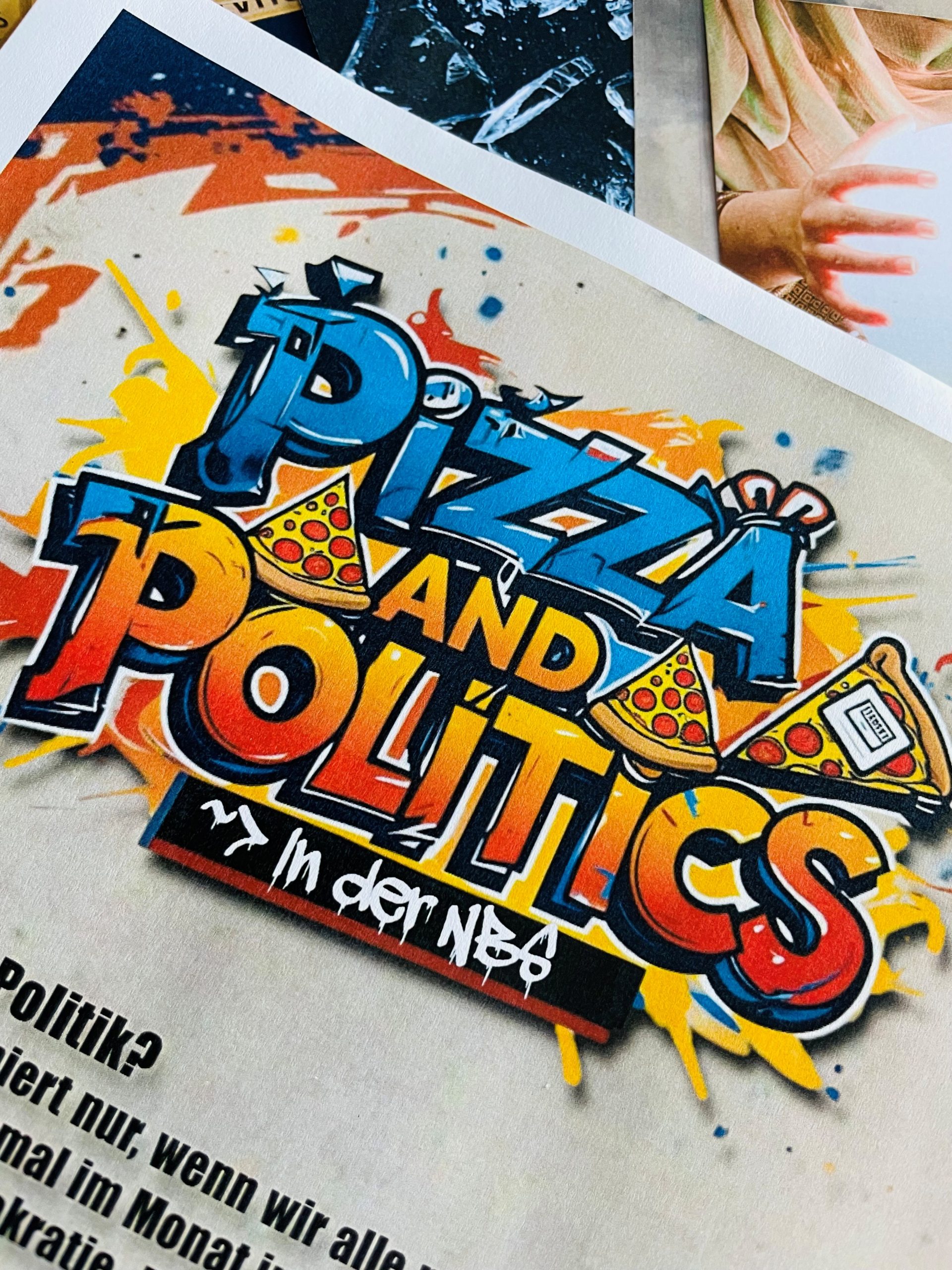 Plakat mit Projekttitel Pizza und Politik